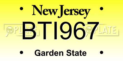 BTI967 New Jersey License Plate
