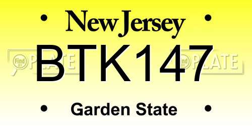 BTK147 New Jersey License Plate