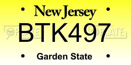 BTK497 New Jersey License Plate