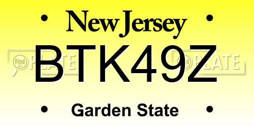 BTK49Z New Jersey License Plate