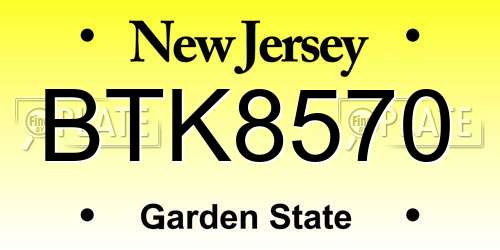 BTK8570 New Jersey License Plate