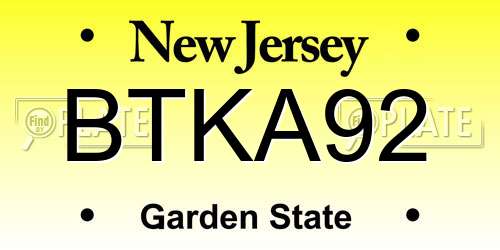 BTKA92 New Jersey License Plate