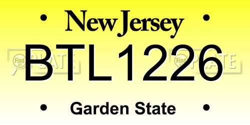 BTL1226 New Jersey License Plate