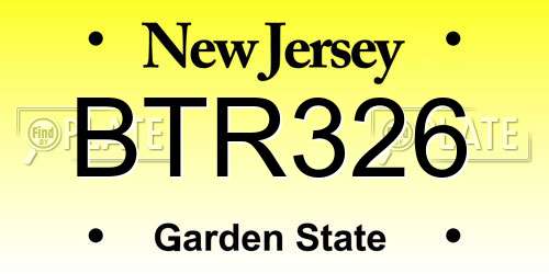BTR326 New Jersey License Plate