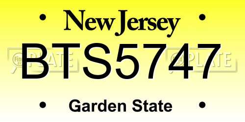BTS5747 New Jersey License Plate