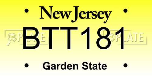 BTT181 New Jersey License Plate