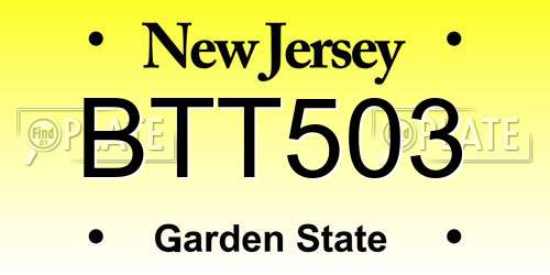 BTT503 New Jersey License Plate