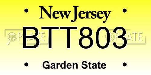 BTT803 New Jersey License Plate