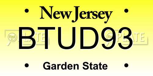 BTUD93 New Jersey License Plate