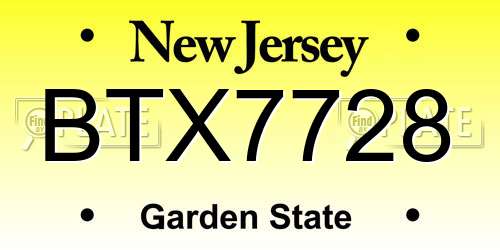 BTX7728 New Jersey License Plate