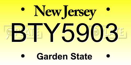 BTY5903 New Jersey License Plate