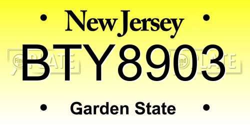 BTY8903 New Jersey License Plate