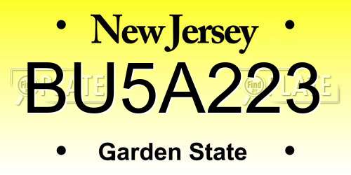 BU5A223 New Jersey License Plate