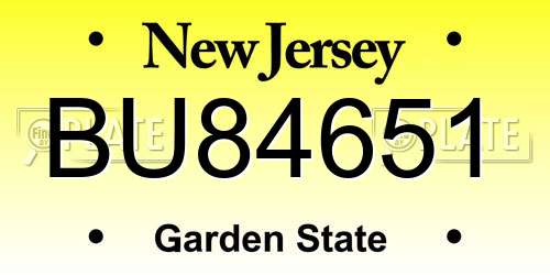 BU84651 New Jersey License Plate