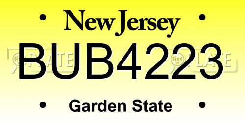 BUB4223 New Jersey License Plate
