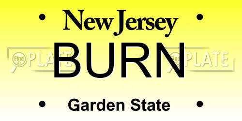 BURN New Jersey License Plate