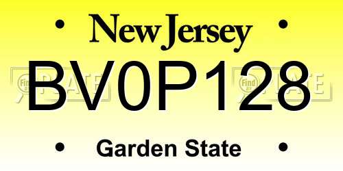 BV0P128 New Jersey License Plate