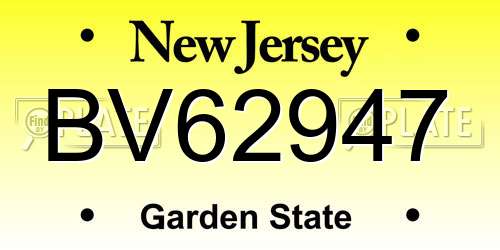 BV62947 New Jersey License Plate