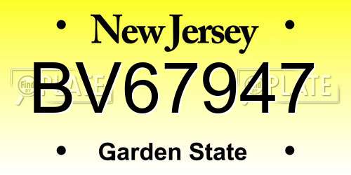 BV67947 New Jersey License Plate