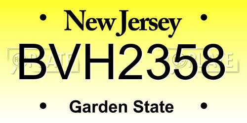 BVH2358 New Jersey License Plate