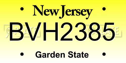 BVH2385 New Jersey License Plate