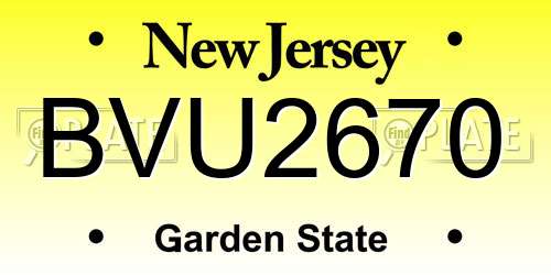 BVU2670 New Jersey License Plate