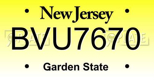 BVU7670 New Jersey License Plate