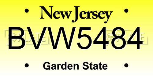 BVW5484 New Jersey License Plate