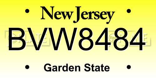 BVW8484 New Jersey License Plate