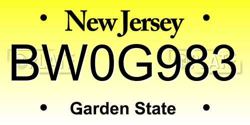 BW0G983 New Jersey License Plate