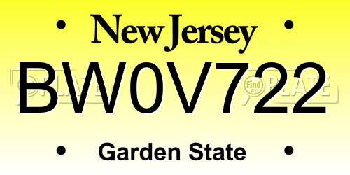 BW0V722 New Jersey License Plate