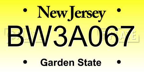 BW3A067 New Jersey License Plate