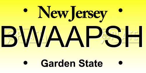 BWAAPSH New Jersey License Plate