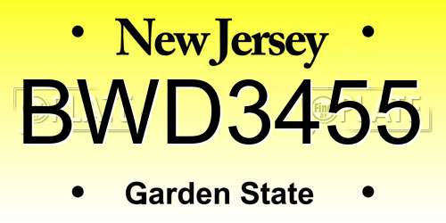 BWD3455 New Jersey License Plate