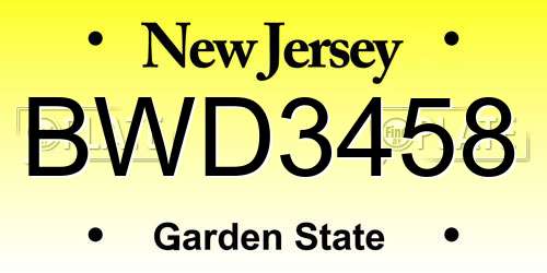 BWD3458 New Jersey License Plate