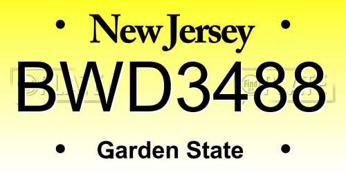 BWD3488 New Jersey License Plate