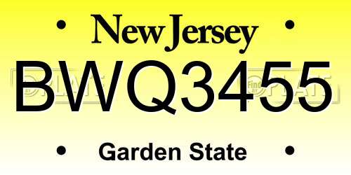 BWQ3455 New Jersey License Plate