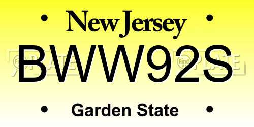 BWW92S New Jersey License Plate