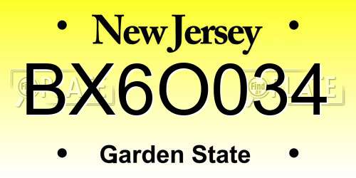 BX6O034 New Jersey License Plate