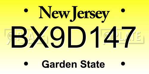 BX9D147 New Jersey License Plate