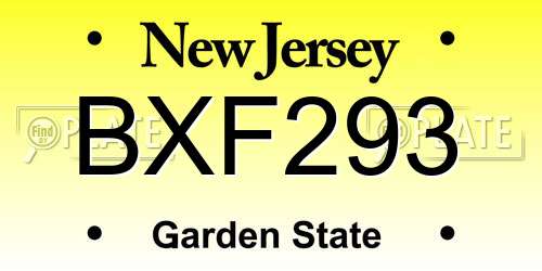 BXF293 New Jersey License Plate