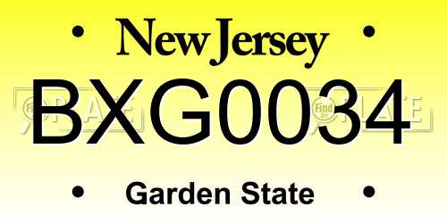 BXG0034 New Jersey License Plate
