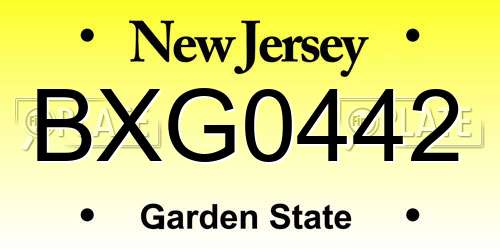 BXG0442 New Jersey License Plate