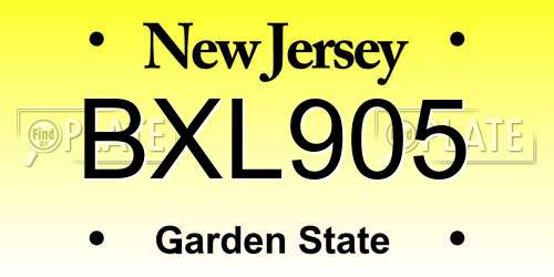BXL905 New Jersey License Plate
