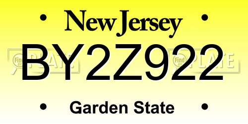BY2Z922 New Jersey License Plate