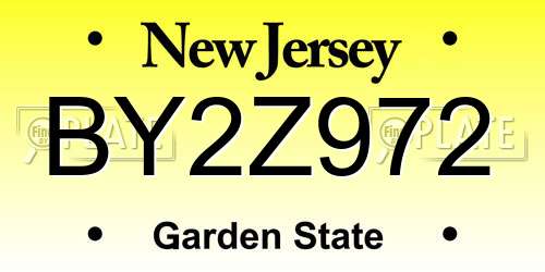 BY2Z972 New Jersey License Plate