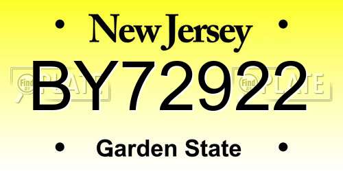 BY72922 New Jersey License Plate