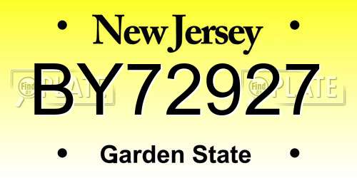 BY72927 New Jersey License Plate