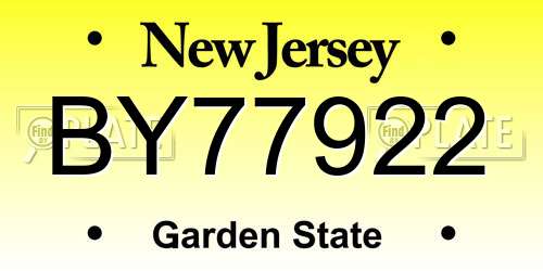 BY77922 New Jersey License Plate