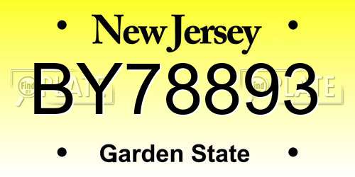 BY78893 New Jersey License Plate